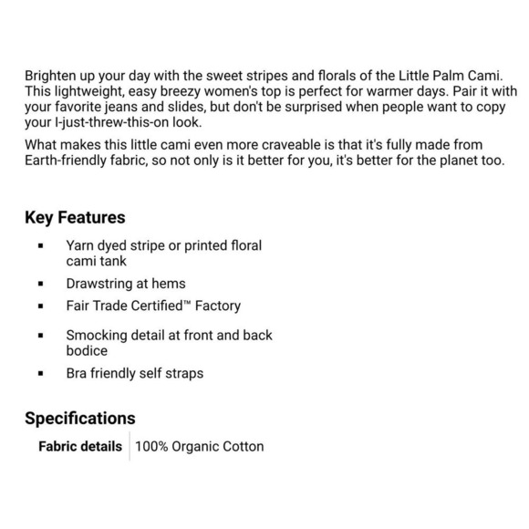 Prana Womens Size Large Tank Top Striped Organic Cotton Little Palm Cami Yellow - Picture 7 of 7